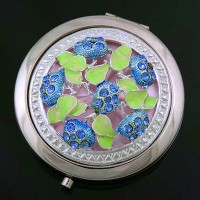 Compact Mirror - 12 PCS - Baby Blue Crystal Floral - MR-JC7